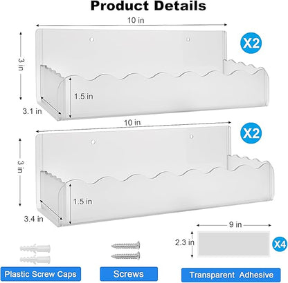 10 inch Spice Rack Wall Mounted,4 Pack Spice Organizer Shelf for Stove Cabinet Pantry Door, Adhesive or Screw Hanging Wall Spice Shelf Storage Holder in Kitchen and RV - Frost Color