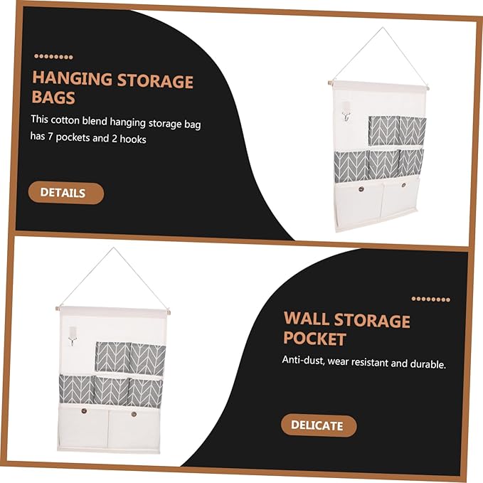 Vaguelly Closet Wall Organizer Wall Storage Pocket Hooks Bar Included Multi-pocket Design
