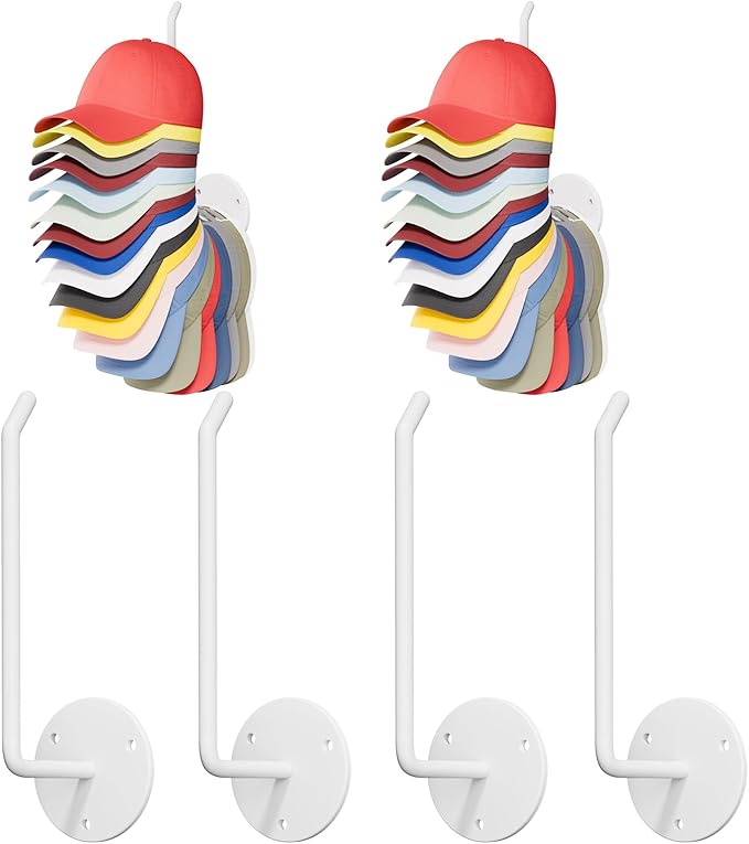 6 Pcs Hat Organizer for Baseball Caps, Hat Rack, Hat Hooks for Wall, Paper Towel Holder, Drilled or Adhesive Hanger for Door, Wall, Closet, Storage for Caps, Towel, Paper, Headband, Key, Belt, Tie