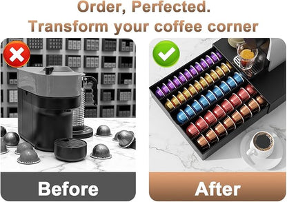 Coffee Pods Drawer Organizer Compatible with Nespresso Vertuo Pods Holds Up to 60 Small or 40 Large (Black)