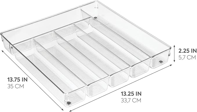 iDesign Linus BPA-Free Plastic Divided Drawer Organizer Tray-13.5" x 13.25" x 2.25", Clear, 6 Section