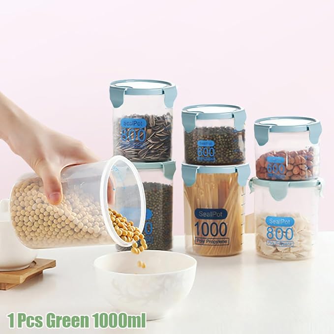 Joyzan Airtight Food Storage Container, Plastic Leak proof Canisters with Lids Kitchen Pantry Organization Cereal Dispenser Flour Sugar Dry Food Spaghetti Pasta Beans Nut Baking Supplies Marker 1000ml