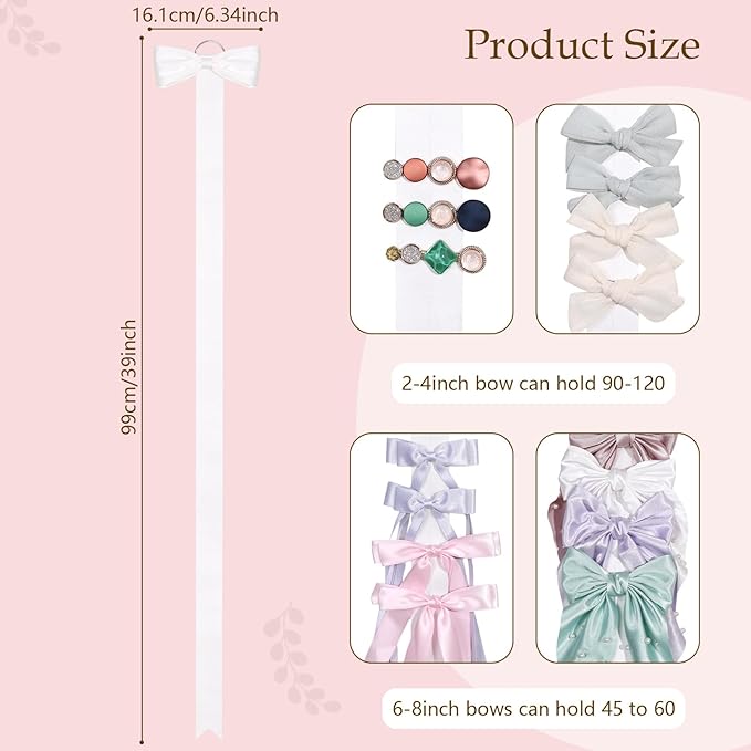 3 PCS Bow Holder for Girls Hair Bows, Ribbon Hair Clip Oraganizer Hair Barrettes Storage for Women,Wall Hanging Alligator Clip Hair Accessories Organizer Bedroom College Dorm Decor (White)