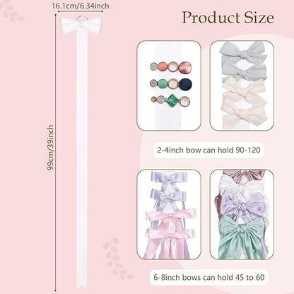 3 PCS Bow Holder for Girls Hair Bows, Ribbon Hair Clip Oraganizer Hair Barrettes Storage for Women,Wall Hanging Alligator Clip Hair Accessories Organizer Bedroom College Dorm Decor (White)