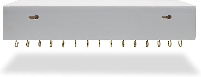 SANY DAYO HOME Jewelry Organizer with 30 Hooks and Cosmetics Shelf, 15 x 3 x 4 inches Wall Mounted Rustic Pine Wood Holder for Necklaces and Bracelets, Suitable for Kids and Adults (Retro White)