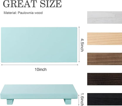 zoocatia Small Wood Tray Pedestal Stand Farmhouse Bathroom Decor Decorative Wooden Riser Kitchen Soap Dish Holder for Vanity, Counter, Sink, 10" x 4.5" - Light Blue