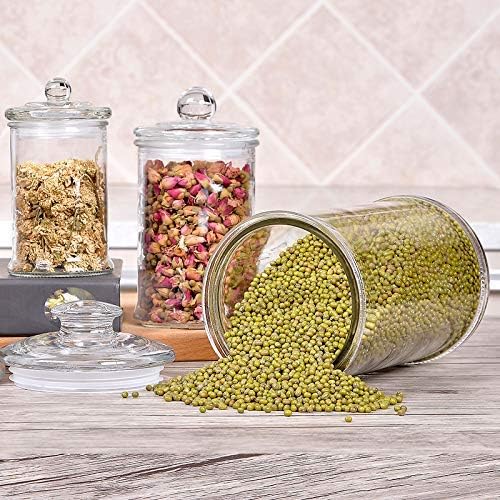 Set of 3 Glass Apothecary Jars with Lids, Bathroom Canisters Storage Container Jars, Decorative Small Glass Apothecary Jar for Cotton Swabs, Cotton Balls, Makeup Sponges, Bath Salts
