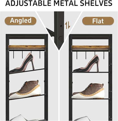 4 Tier Shoe Rack, Shoe Rack for Front Door Entrance with Hook, Steel Frame and Adjustable Mesh Shelves, Metal Shoe Organizer for Entryway, Bedroom, Closet