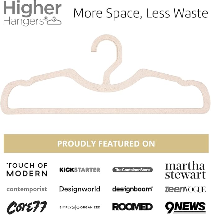 Higher Hangers BioHangers, Sustainable Flaxseed Space Saving Clothes Hangers, Premium Closet Organizers for College Dorms, RVs, & More, Reduces Wrinkles & Clutter, Standard 17", 40 Pack