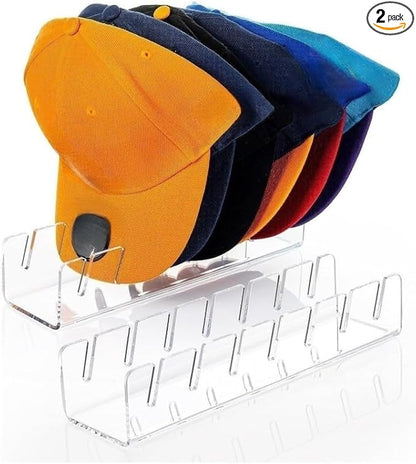 Hat Organizer for Baseball Caps 2 Pack Hat Organizer Shelf Acrylic Hat Stand for Baseball Caps Hat Racks for 14 Baseball Caps for Bedroom, Closet, Dresser (Clear)
