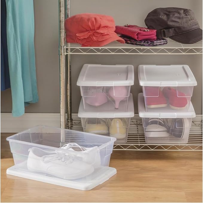 STERILITE 6-Quart Storage Bin Shoe Box - Clear (4)