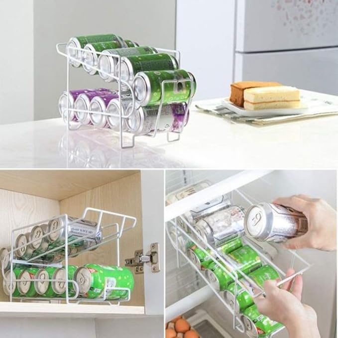 Beverage Can Dispenser, Soda Can Holder, Organizer for Refrigerator, Kitchen, Cabinet, Pantry, Fridge, Countertop, Freezer, 10-Can Capacity