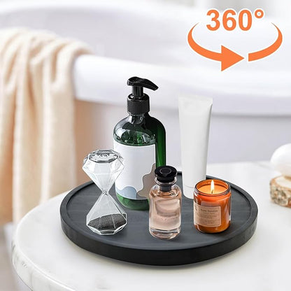 Black Wooden Bathroom Tray Round Perfume Dresser Trays for Vanity Small Wood Lazy Susan Turntable for Table Decorative Kitchen Sink Soap Holder Rotating Bathroom Countertop Decor Organizer Accessories