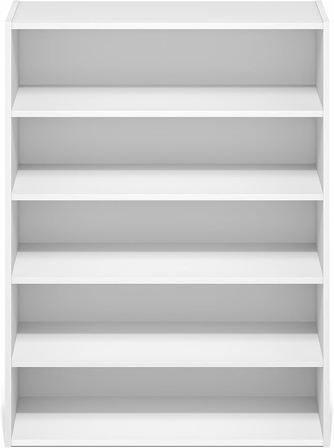 Furinno FANO Shoe Rack, 5-Tier Shoe Organizer, Stackable Shoe Storage, 11.4 x 24.2 x 31.5, for Closet Entryway, Office, Garage, White