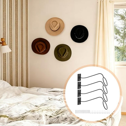 4 Pack Cowboy Hat Rack for Wall, Wall Mount Metal Hats Organizer Storage for Cowboy Hat, Fedora, Sun Hats,Wide Brim