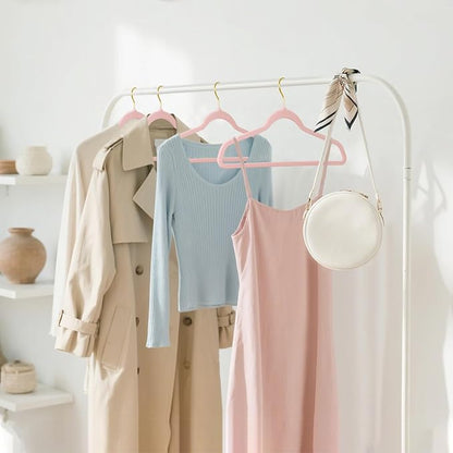 ManGotree Velvet Coat Hangers with 360° Swivel Gold Hook, Non-Slip Felt Suit Hangers, Slim Space Saving Clothes Hanger for Jacket, Sweater, Shirt, Dress, Pants (48 Pack, Light Pink)