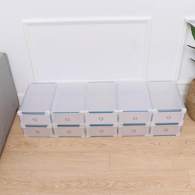Ciieeo Low Heel Shoe Box 10pcs Plastic Drawer Type Storage Plastic Shoe Case Organizer Metal Edging