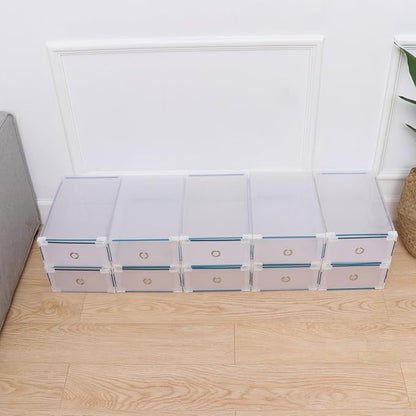 Ciieeo Low Heel Shoe Box 10pcs Plastic Drawer Type Storage Plastic Shoe Case Organizer Metal Edging