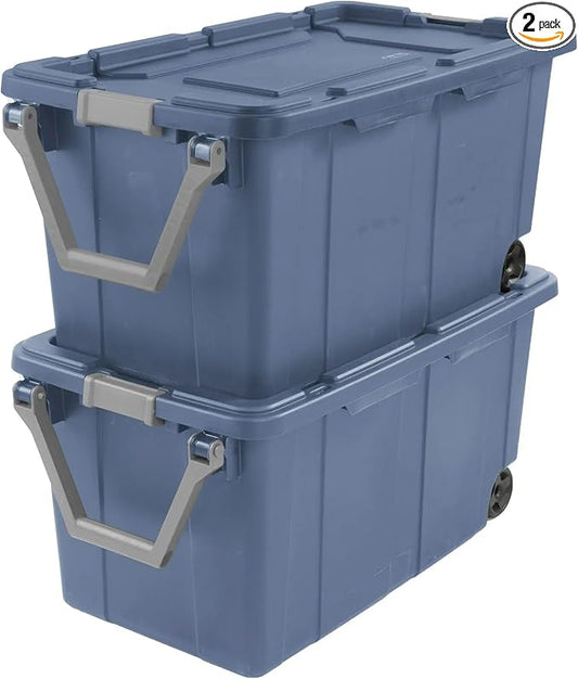 Extra Large Storage Bin, 40 Gallon Wheeled Plastic Storage Container with Handle,Pack of 2 (blue)