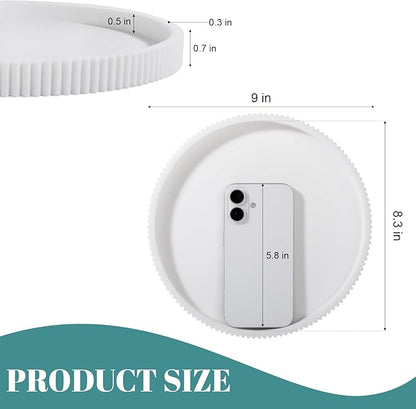 Silicone Bathroom Tray Round Kitchen Counter Organizer Decorative Vanity Accessories Coffee Table Decor for Perfume, Candle, Soap Dish, 9 Inch, White