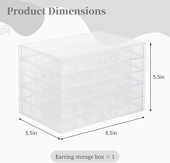 Homaisson Earring Storage Box Organizer, Acrylic Jewelry Storage Box Holder with 5 Drawers, Transparent Jewelry Display Stand with 120 Small Compartments, Earring Gift Box for Women