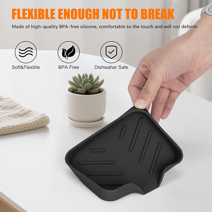 2 Pack Silicone Soap Dish, Self Draining Soap Dish, Non Slip Bar Soap and Sponge Holder for Bathroom Kitchen Sink Counter Organizer Easy to Clean Soap Tray Waterfall Soap Saver
