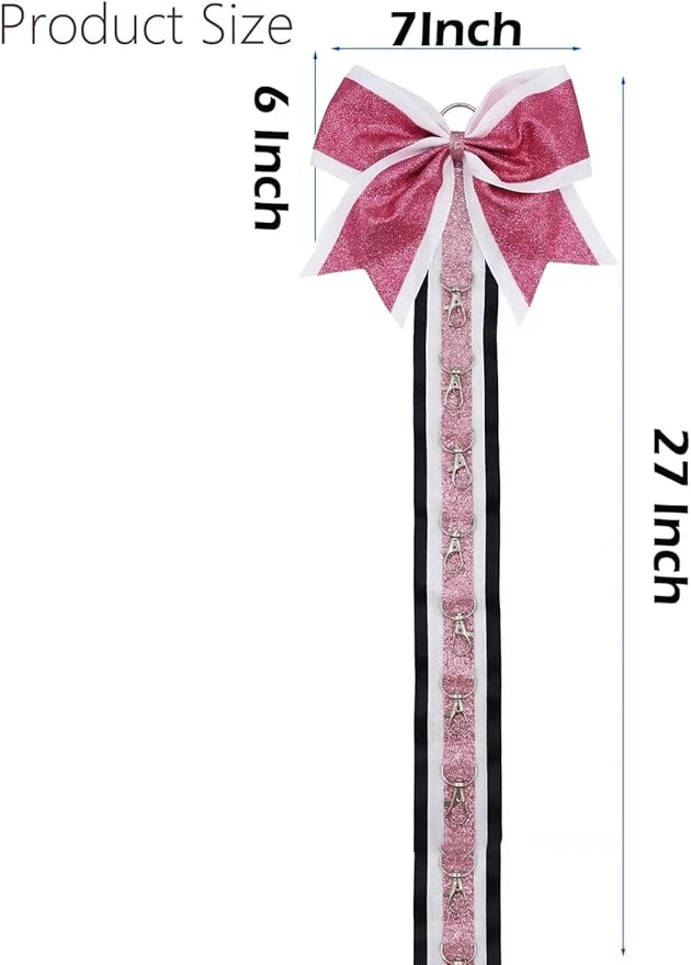 Glitter Large Handmade Cheer Bows Holder, Wall Hanger for Cheerleading Teen Girls High School College Sports, Pink