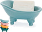 1 Piece 5.6" Colorful Ceramic Mini Clawfoot Bathtub Soap Dish Decortative Soap Dish Small Planter Makeup Organizer Container Hamster Bathtub(Blue)