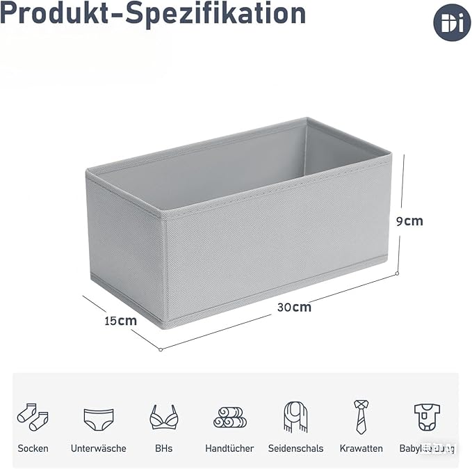 DIMJ Drawer Organizer Clothes - Underwear Organizer Small Sock Organizer Closet Organizers and Storage Box Dresser Drawer Dividers for Baby Clothes,Bra,Socks, Belt, Tie, Set of 12, Grey