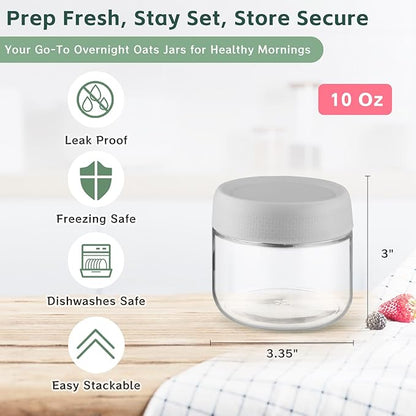 2 Pack Glass Overnight Oats Containers with Lids,Stackable Wide Mouth Mason Glass Jars with Airtight Seal Lids,Food Storage Jars for Meal Prep,Yogurt Parfaits,Meal Prep,Pudding,Spices (10 Oz)