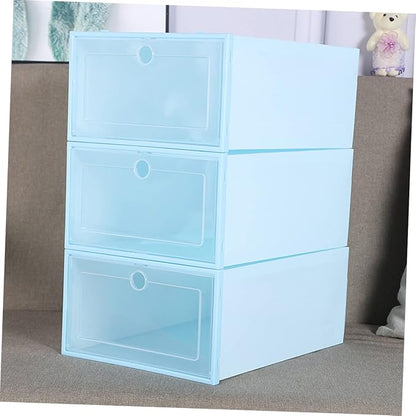 MAGICLULU 6pcs Transparent Stackable Shoes Organizer with Drawer Design Dustproof Plastic Storage Box for Easy Access for Home and Closet Organization Round Center Blue