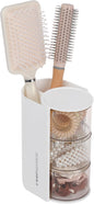 FABROK 3-Layer Clear Hair Accessories Organizer with Hair Brushes Holder, Rotatable Small Jewelry Box for Clip Earring Necklaces, Desktop Organizer Case for Cotton Swab, Accessories
