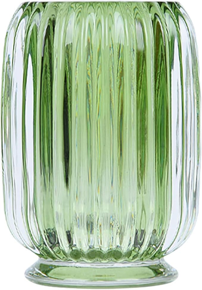 DASITON Makeup Brush holder Organizer,Crystal Cosmetic Makeup Brush Glass Brushes Storage Holder, Vintage Make Up Brush Cup striped vase(Green)