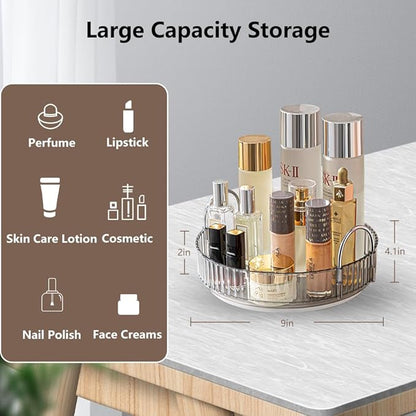 Rotating Makeup Organizer for Vanity, Spinning Cosmetics Storage for Bathroom Countertop, Skincare Holder Rack for Facial Cream, Perfume, Lotion, Lipstick (1 Tier, Smoky Grey)