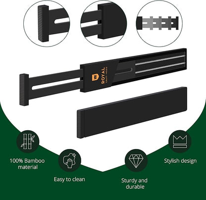 Bamboo Drawer Dividers Organizers, Adjustable Drawer Separator Splitters, 17–22 Inches Expandable Drawer Divider Organizer for Large Utensils, Kitchen, Bedroom, Dresser & Office Drawers 4-Pack, Black