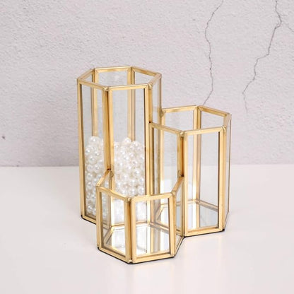 K COOL Decorative Makeup Brush Holder Pen Pencil Holder for Desk Organizer Gold Glass Cosmetic Display Cases Pot for Women Girls