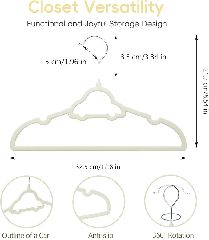 GoodtoU 50 Pack Velvet Baby Hangers, 12.8 Inch Non-Slip Toddler Clothes Hangers, for Infant Coats, Dresses & Pants, White - Car