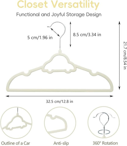 GoodtoU 50 Pack Velvet Baby Hangers, 12.8 Inch Non-Slip Toddler Clothes Hangers, for Infant Coats, Dresses & Pants, White - Car