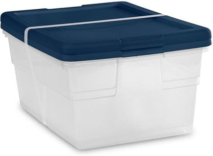 Sterilite 2 Pack Storage Boxes, Clear Plastic Stackable Bins with Lids, 16 Quart, Marine Blue