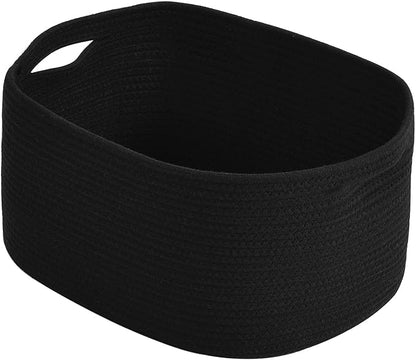 ECDYQXVU Cotton Rope Storage Basket, 15x10x9 Inches, Woven Basket for Shelves, Clothes, Towels, Books, and Laundry, Black (1 Pack)