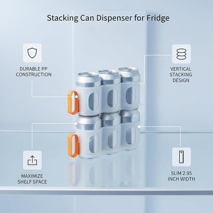 Stacking Can Dispenser for Refrigerator, Slim Vertical Soda Organizer Rack to Maximize Fridge Space, Durable PP Plastic Storage Holder for Pantry & Kitchen Shelves