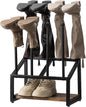 MyGift Industrial Metal & Burnt Wood 4-Pair Boot Rack with Shoe Shelf - Freestanding Rustic Entryway Organizer, Non-Slip Floor Protector for Mudroom/Garage/Closet