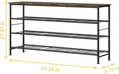SUOERNUO Shoe Rack Organizer 4 Tier for Closet Entryway Free Standing Metal Storage Shoe Shelf with MDF Top Board (Black+Rustic Brown, Large 4 Tier)