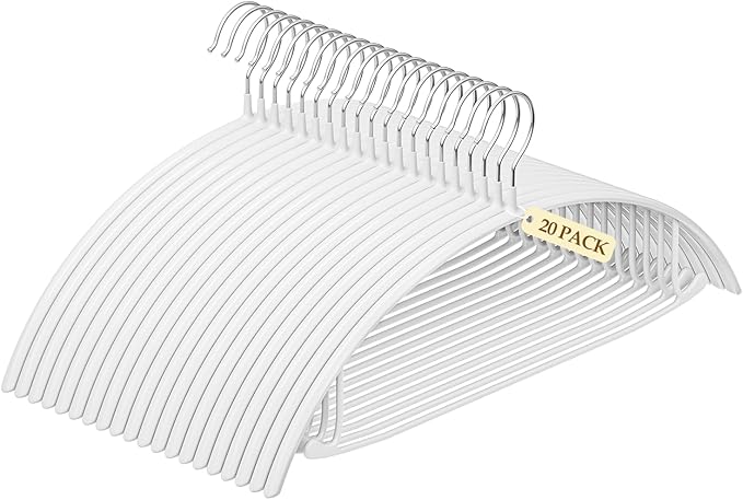 Non-Slip PVC Coating Metal Coat Hangers 20 Pack, Heavy Duty Clothes Hangers, No Shoulder Bumps, Space Saving Hangers for Sweaters, Suits, Shirts, Skirt, Jackets, White