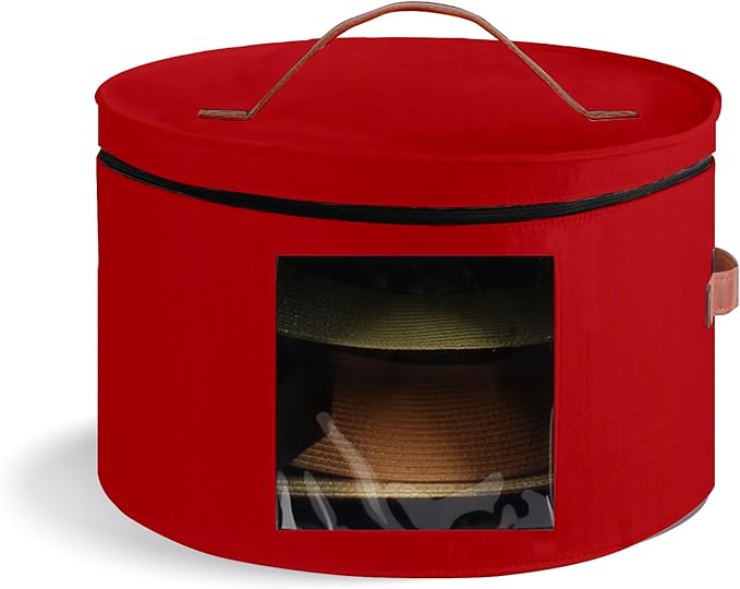 Samplife Hat Box,Hat Storage Box,Stackable Round Brim Hats Organizer Bag Container for Closet,Travel Hat Boxes for Women, Cowboy Hat Organizer, FoldableTravel Cap Boxes (07-Red, 16.5" D x 10.5" H)