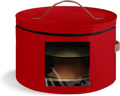Samplife Hat Box,Hat Storage Box,Stackable Round Brim Hats Organizer Bag Container for Closet,Travel Hat Boxes for Women, Cowboy Hat Organizer, FoldableTravel Cap Boxes (07-Red, 16.5" D x 10.5" H)