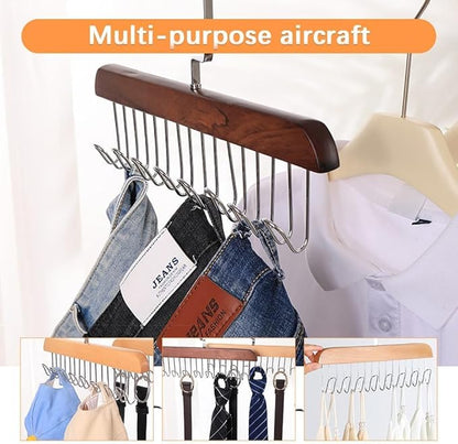 4 Pack Tie Rack Hanger with 8 Metal Hooks, Space Saving Necktie Organizer for Men – Large Capacity Tie and Belt Wooden Hanger for Closet (Brown)