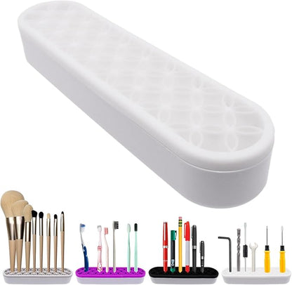 1Pcs White Makeup Brushes Holder Silicone Make Up Brush Holder Stand Makeup Vanity Brush Holders for Painting Pen Brushes Nail Clippers Drill Pens Ruler Sewing Craft Tools