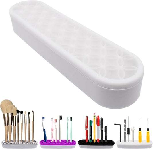 1Pcs White Makeup Brushes Holder Silicone Make Up Brush Holder Stand Makeup Vanity Brush Holders for Painting Pen Brushes Nail Clippers Drill Pens Ruler Sewing Craft Tools