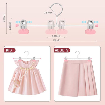 Pants Hangers with Wide Clips 30 Pack Adjustable Skirt Hangers for Women Non-Slip Clothes Hanger for Pants Heavy Duty Space Saving Trousers Hanger for Jeans,Shorts Pink 12Inch